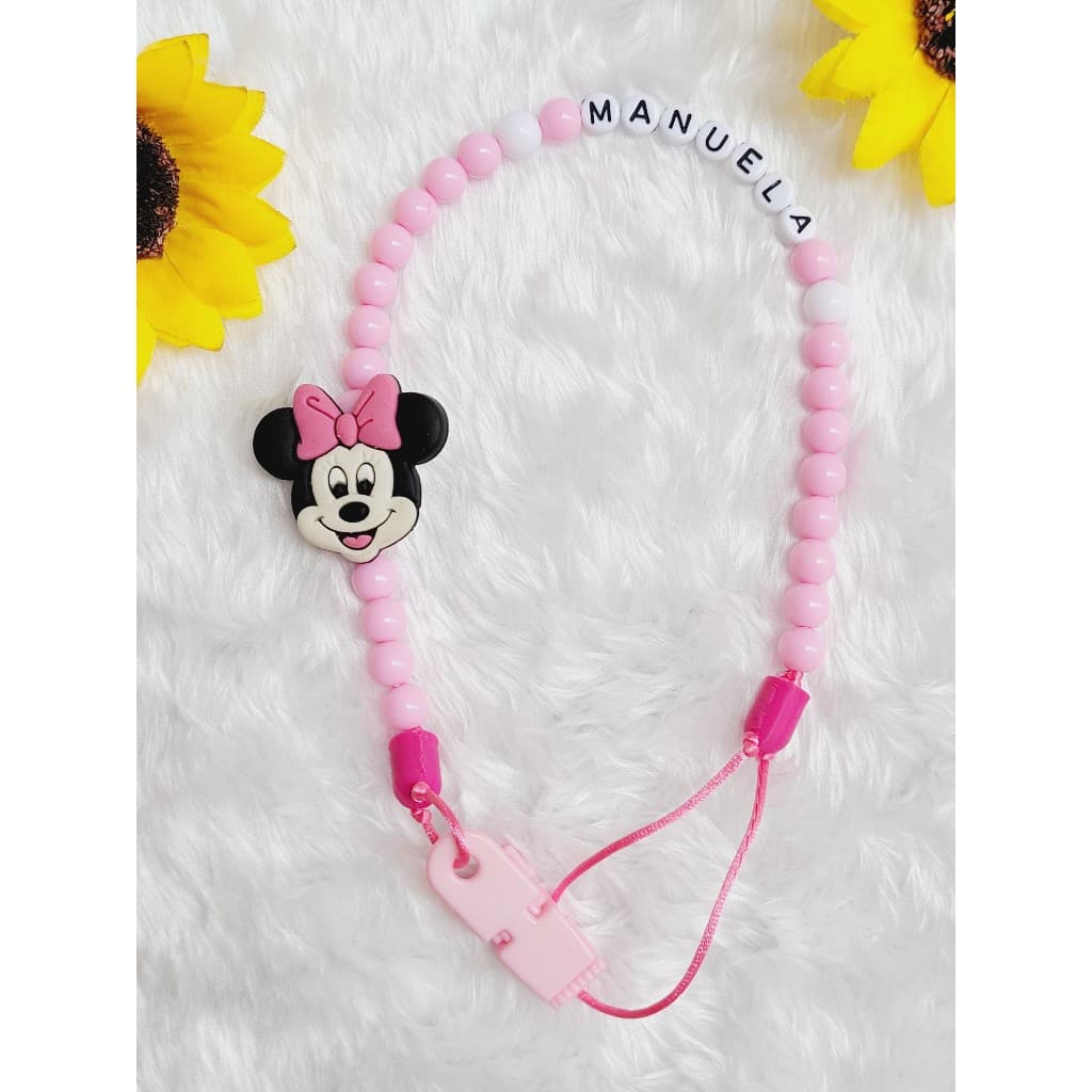 Prendedor de chupeta Minnie personalizado com o nome do bebê (nomes com até 10 letras)