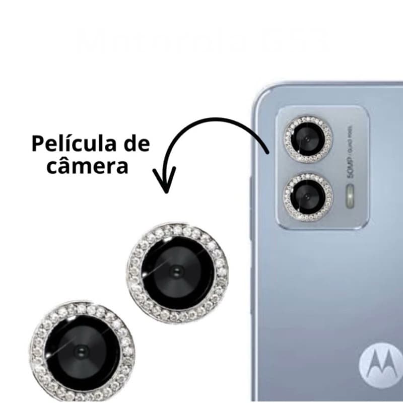 Película Câmera Traseira Brilho Strass Motorola Moto G73  em Vidro 3D Anti-Impacto Protetora *