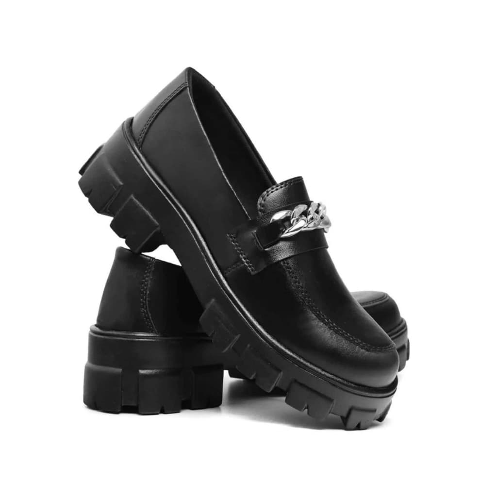Mocassim Feminino Tratorado Plataforma Confortável Blogueira Metal Corrente Promoção
