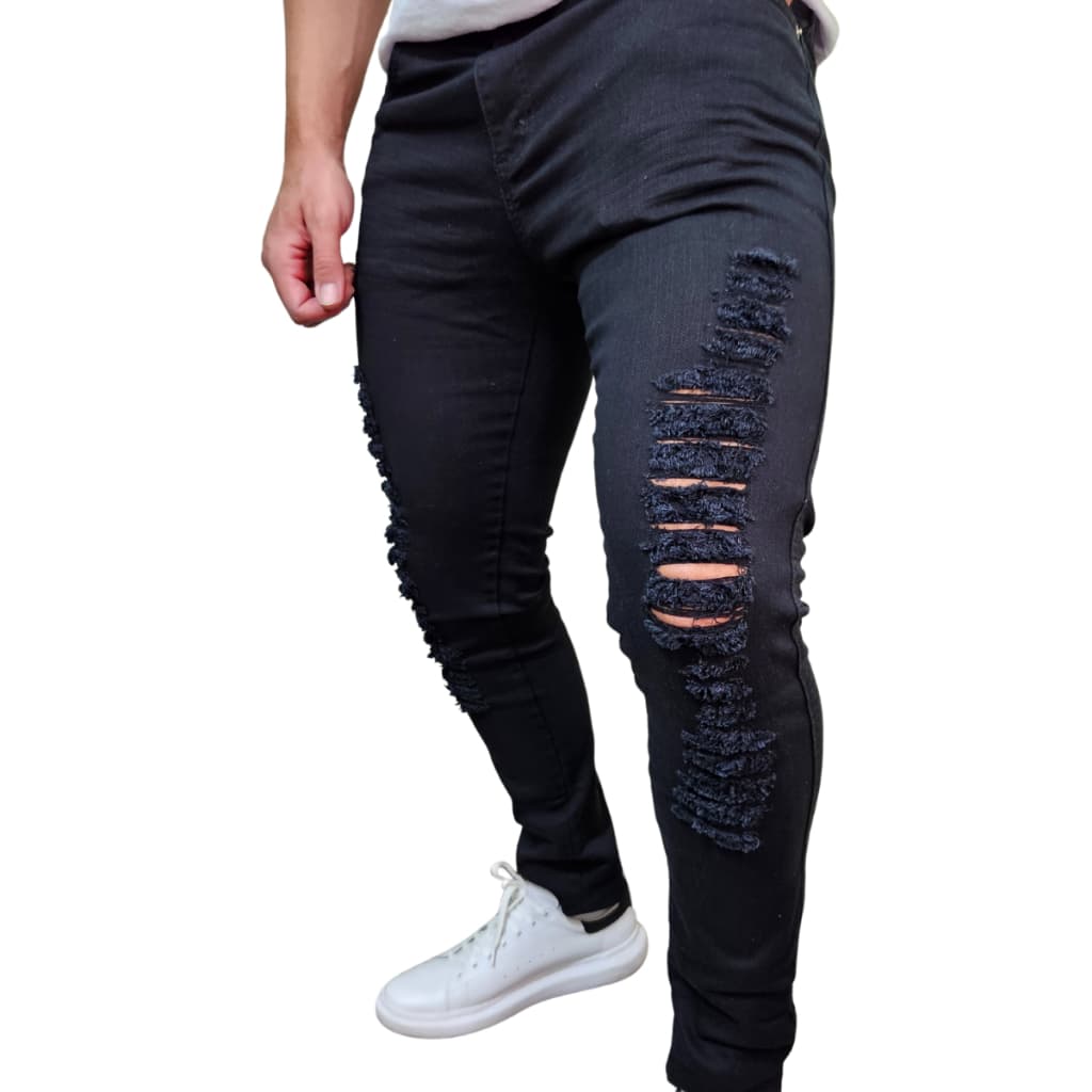 Calça Masculina Jeans Destroyed Slim Skinny Rasgada Premium Estica Com Lycra