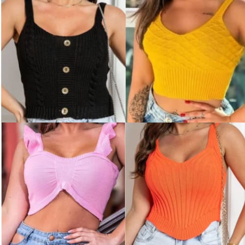 Kit 3 Cropped 's  tricô -   blusinha de alcinha tricot - cropped feminino tricot