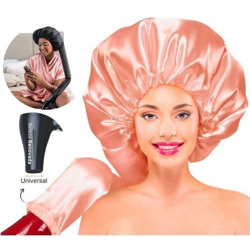 Touca de Cetim Difusora Comprida Antifrizz cabelos secos em menos tempo menos danos aos fios
