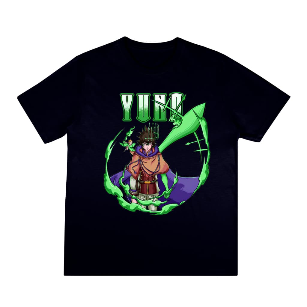 Camiseta Masculina Feminina básica Black Clover Yuno Anime Camisa 100% Algodão Zero Encolhimento