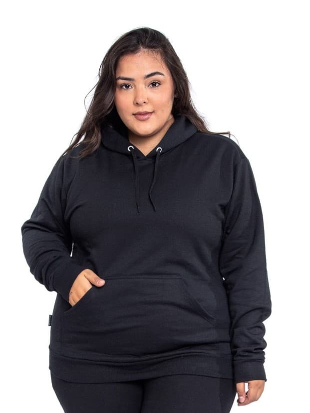 Casaco Blusa Moletom Feminino Canguru Plus Size Moda Inverno P ao XG