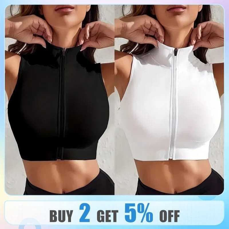 Kit 2 cropped blusinha feminina com zíper reforçado suplex academia