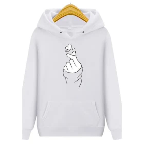 Blusão Moletom Inverno Feminino Mão Coreana Fazendo Coração Dorama
