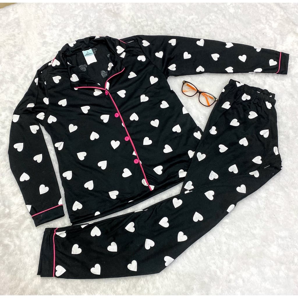 Pijama longo americano blogueirinha  calça e blusa manga longa botão pós operatório inverno/outono