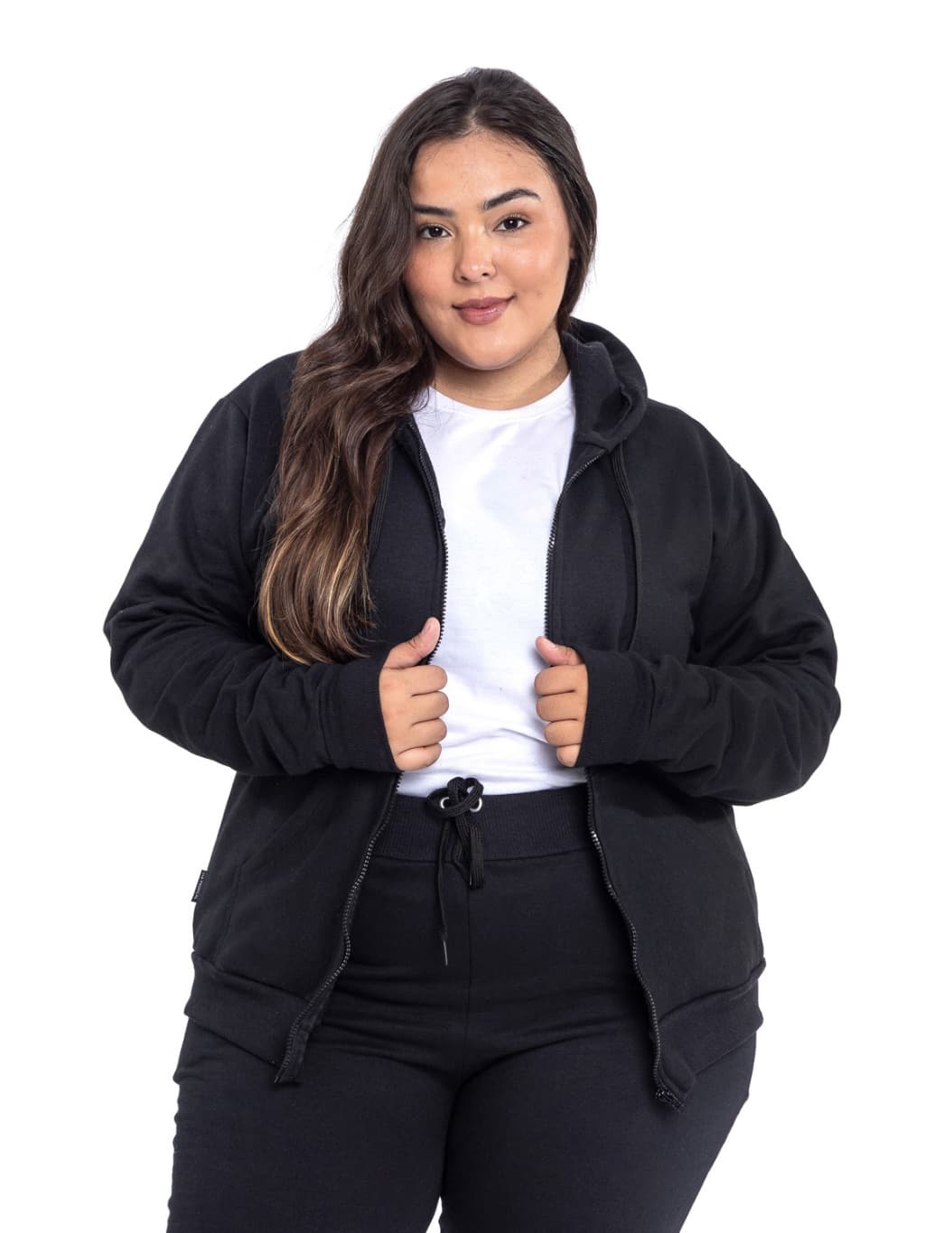 Conjunto Moletom Plus Size Inverno Calça Jogger Casaco Com Zíper Capuz Agasalho Tamanho Grande