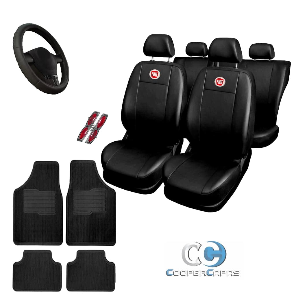 KIT Capa Banco Couro Fiat Uno Mille Fire Palio Siena Carro Automotivo Com Capa de Volante E Tapete