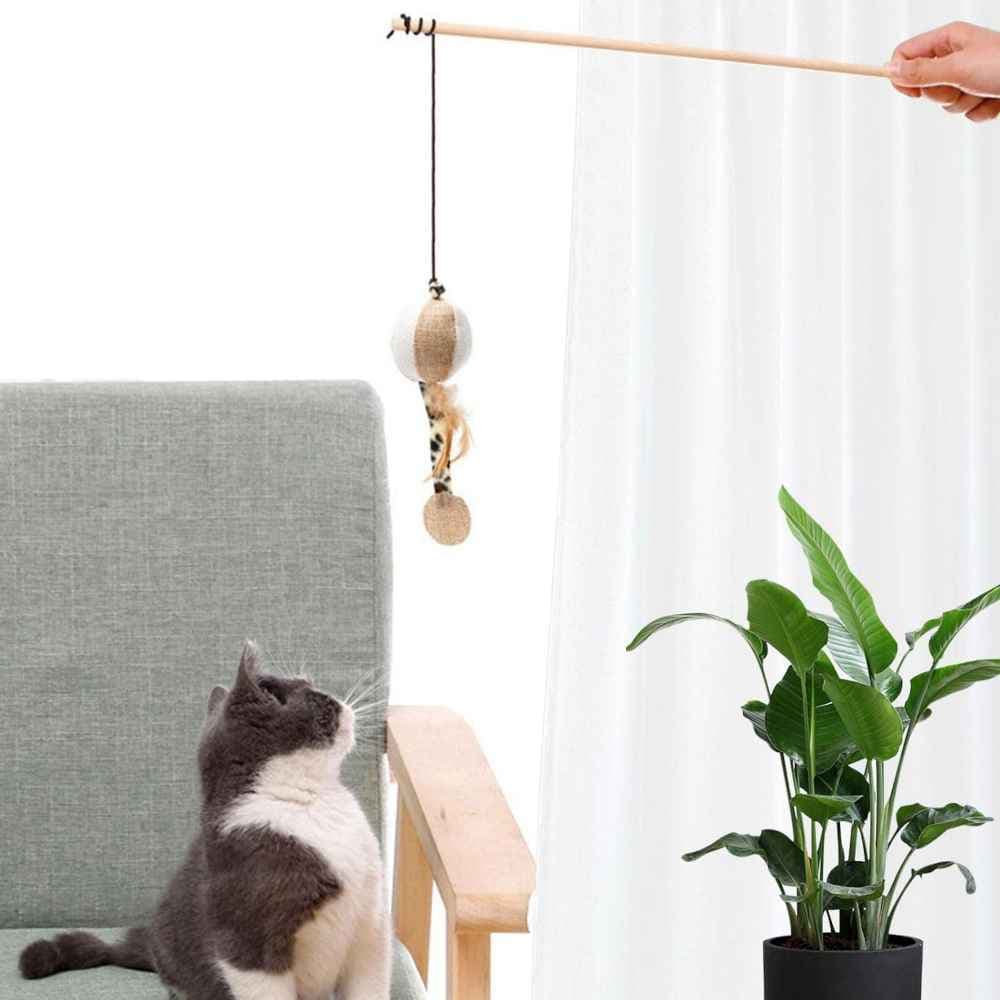Kit 3 Varinha Brinquedo para Gato De Estimação Vareta Interativa de Madeira Sisal e Pelúcia com Pena