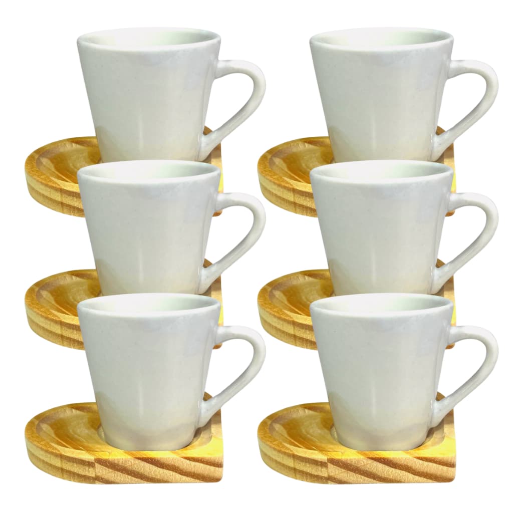 Jogo Xícaras Café Porcelana 120ml Com Pires Coração 12 Peças