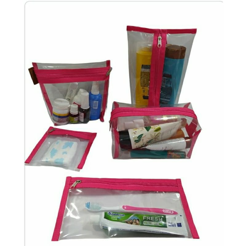 Kit  viagem 5 nécessaire em tamanhos diferentes transparente organizador bolsa feminino