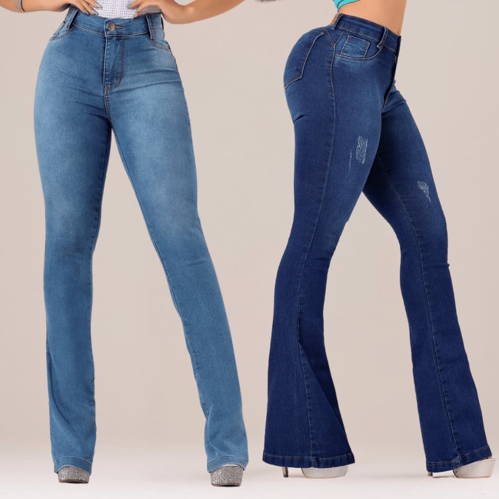 Calça Jeans Feminina Flaer Com Elastano Lycra Jeans Feminino Calça Cos Alto Flare Feminina