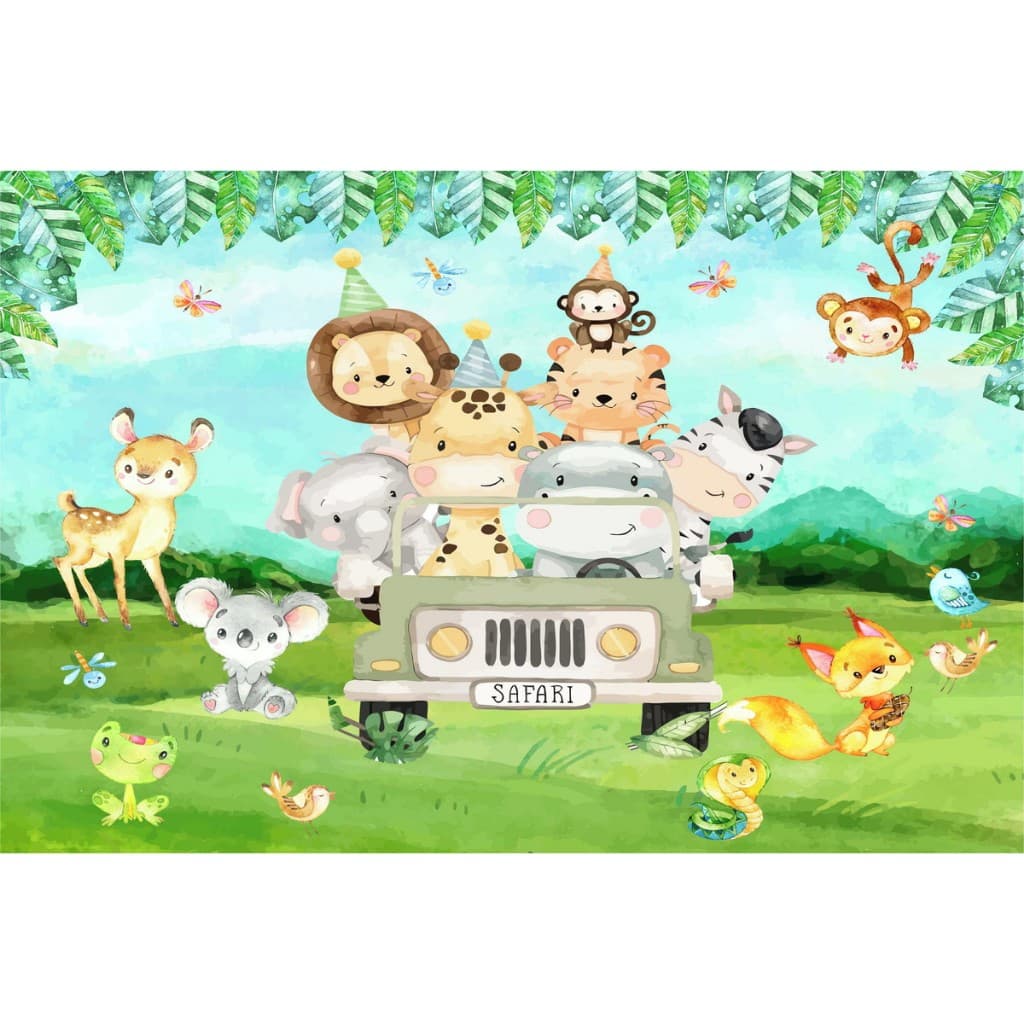 Painel festa decorativo leão aquarela Safari animais bichinhos cute baby