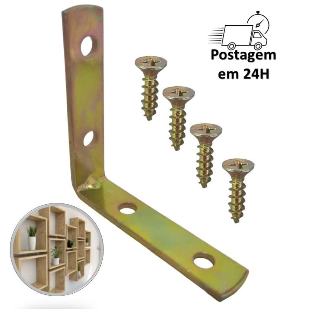 Cantoneira L Reforço Moveis 2" - 50 X 50 + Parafusos Bicromatizado