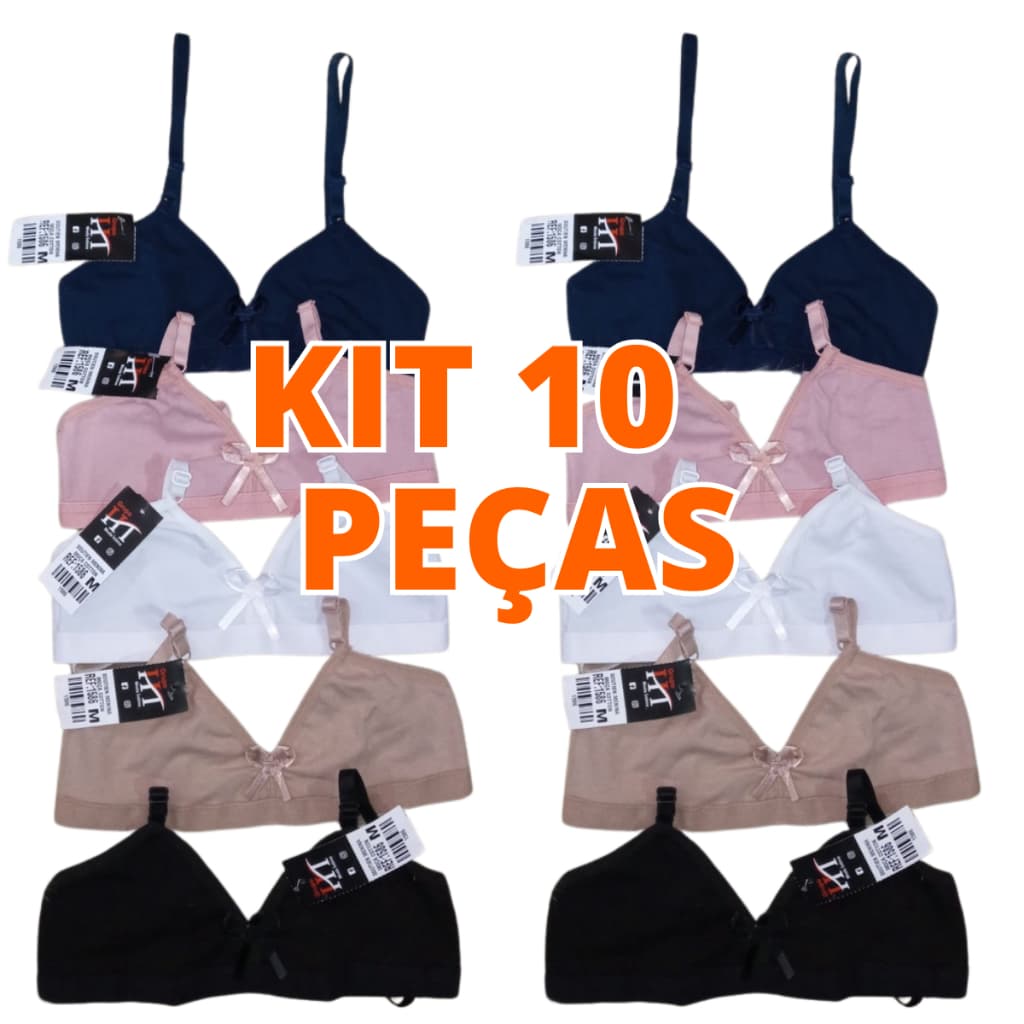 Kit 10 Sutiã Menina Moça Algodão De Cotton Sem Bojo Juvenil Sutia Para Criança Sutian Infantil Cod.1586
