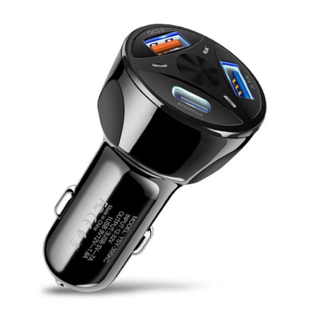 Carregador de carro multiportas duplo USB + PD carregador de carro PD carregamento rápido usb + interface tipo C cabeça de carregamento de carro