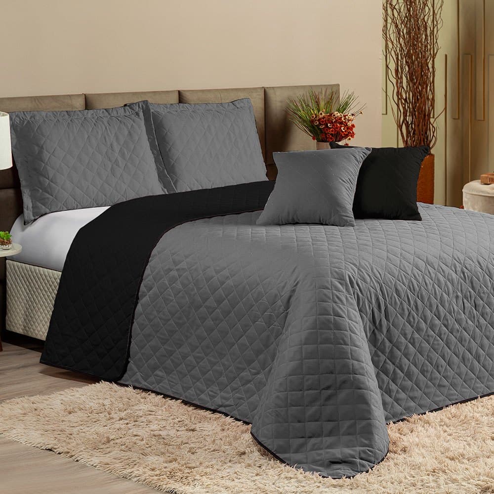 Kit Colcha Cobre Leito para colchao Casal Padrão 3 Peças Matelado - Dupla Face