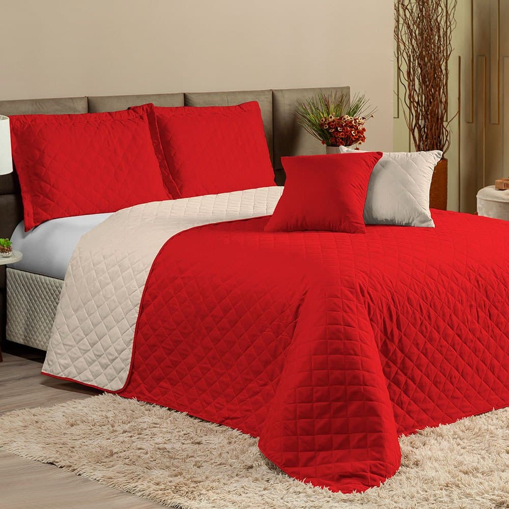 Kit Colcha Cobre Leito para colchao Casal Padrão 3 Peças Matelado - Dupla Face premium