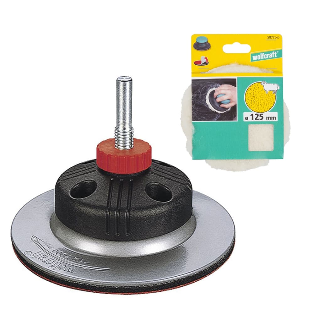 Disco de Lixamento e Polimento para Furadeira 125mm 221100 e Lã de Cordeiro 587700 Wolfcraft