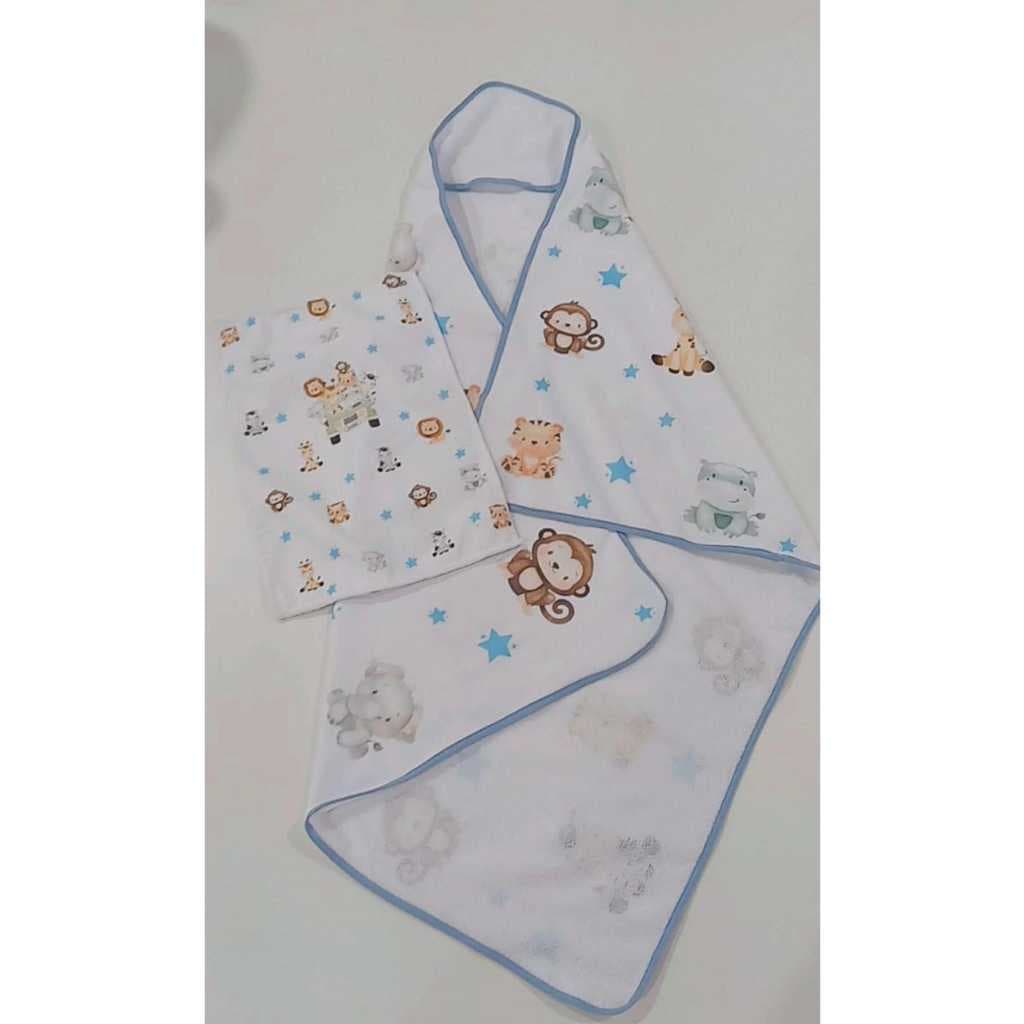 Kit 2 peças  toalha de banho com toalhinha de boca bebe  kit   estampado envio já
