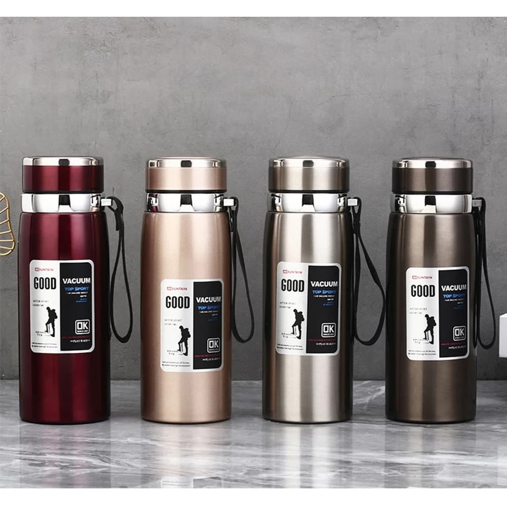 Garrafa Térmica 600ml/800ml/1000ml Aço Inox Prata Dourada Infusor de Água Café Parede Dupla Com Alça