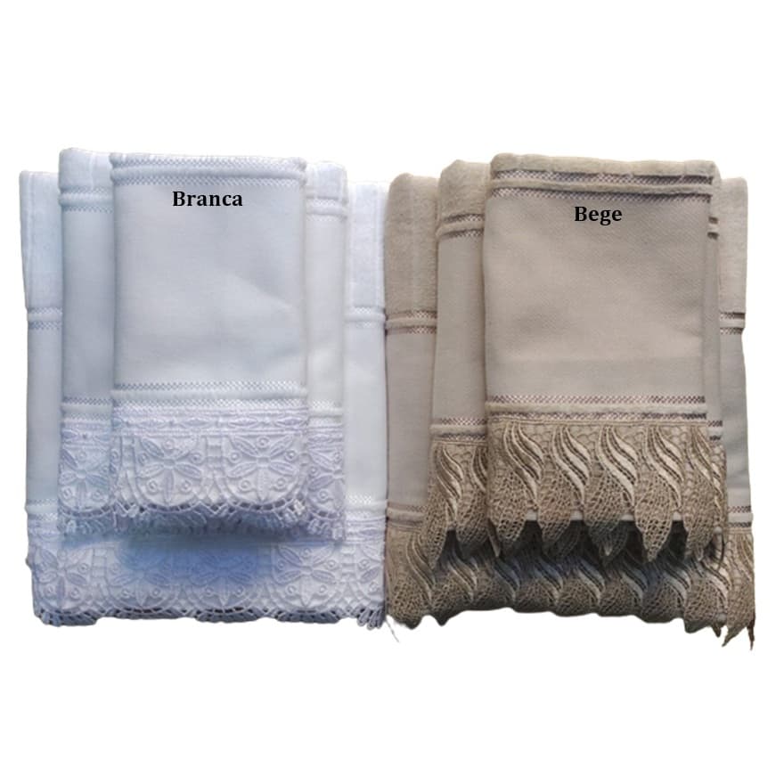 Kit 3 Toalhas (1 banho + 1 rosto + 1 lavabo) C/ Guipir P/ Pintar Artesanalle - Marca Dohler