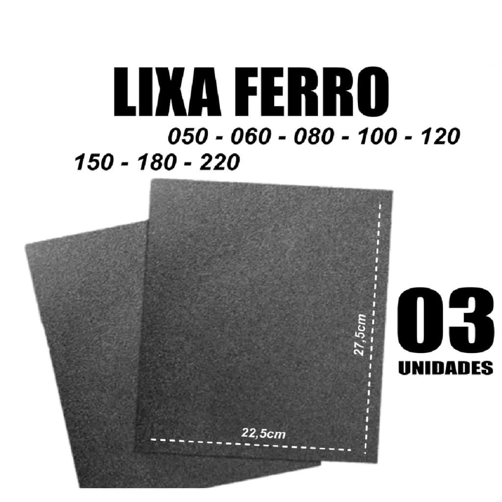 Kit 03 Lixa Ferro MARCA 3M GRÃO 36, 50, 60, 80, 100, 120, 150, 180, 220