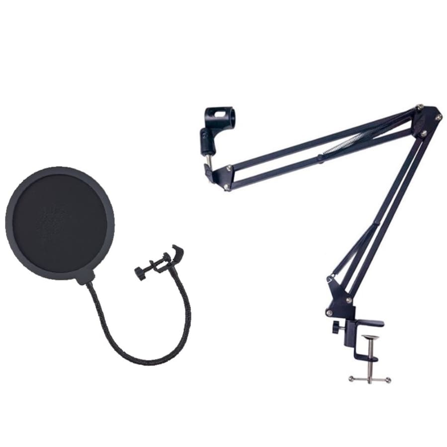 Suporte Articulado de Mesa para Microfone com Pop Filter Braço Girafa Ajustável