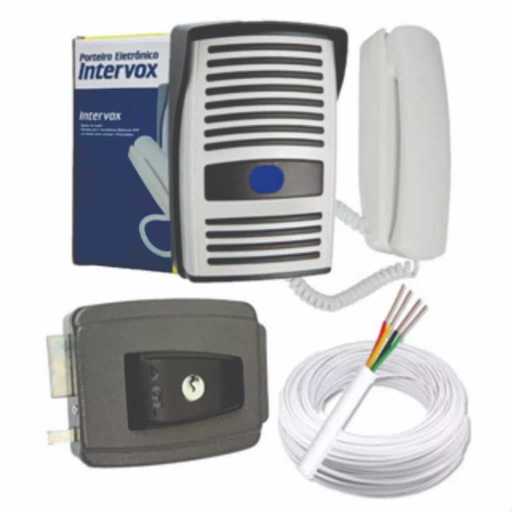 Kit Interfone Eletrônico Porteiro + Fechadura12v AGL+ 50 metros de cabo completo