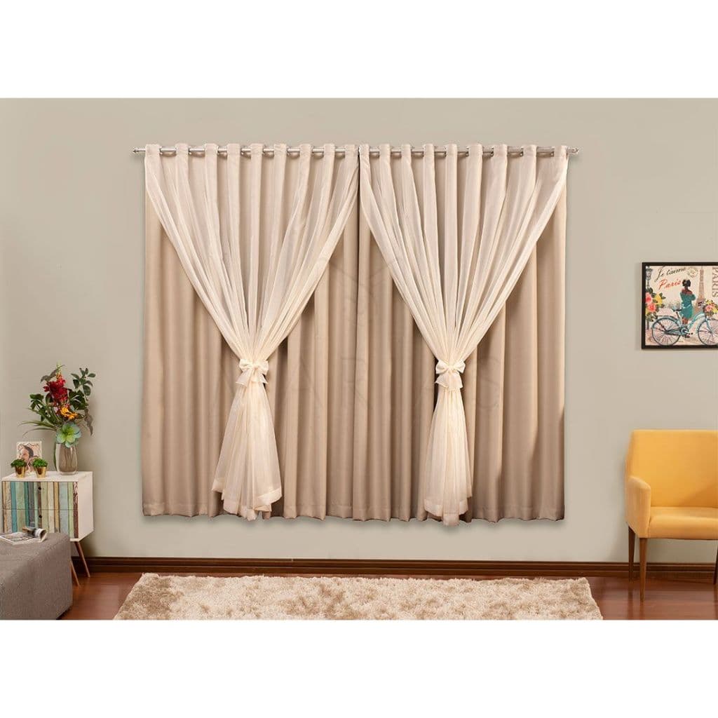 Cortina Blackout Com Voil 2,80m X 2,30m - Cortina Para janela de Sala ou Quarto Bege