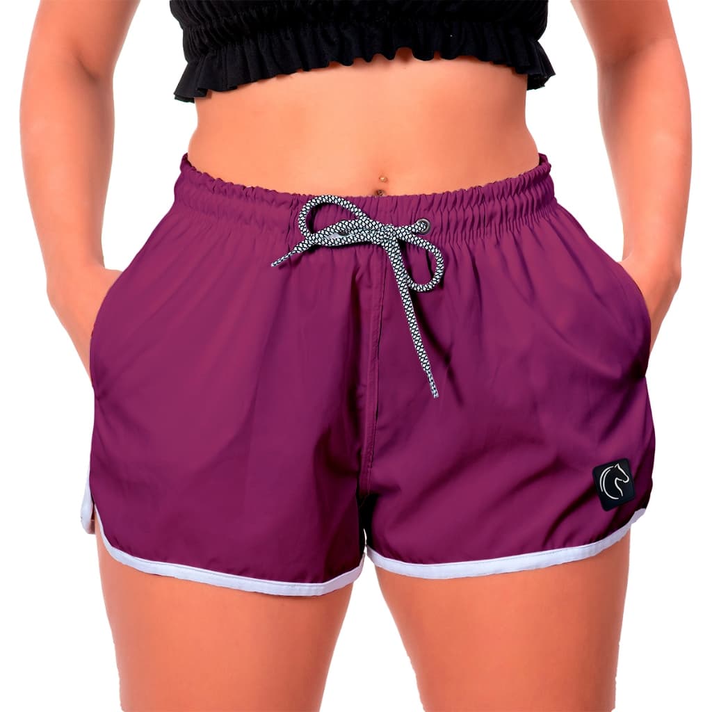 Shorts Feminino Básico Com Elástico Cordão Ajustável e Bolsos Uso Casual Treino Academia Roxo Uva