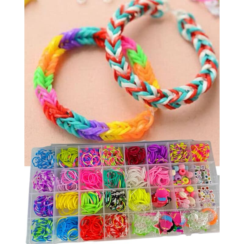 kit Elásticos coloridos em Silicone para Cabelo elástico para fazer pulseiras + feche + agulha de plástico