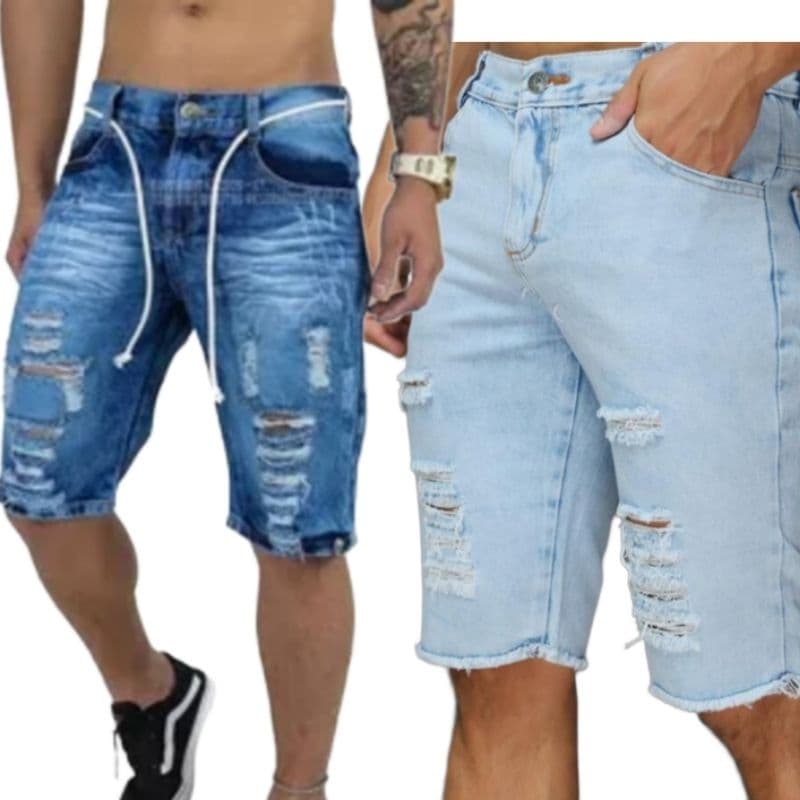 Kit 2 Bermuda jeans Slim Premium Destroyer C/ Lycra da fabrica presente