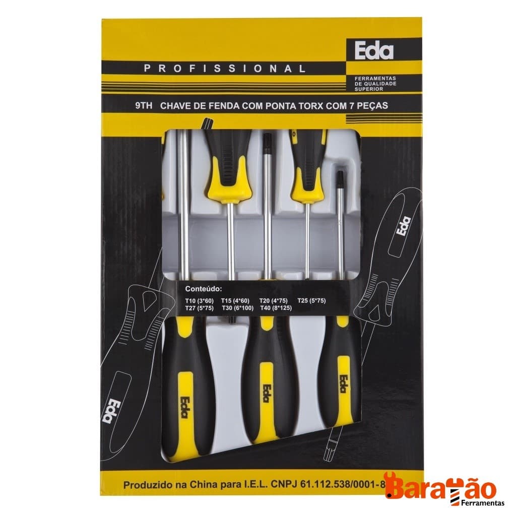 Jogo De Chave De Fenda Ponta Torx com 7 Peças T10 A T40 9TH Eda