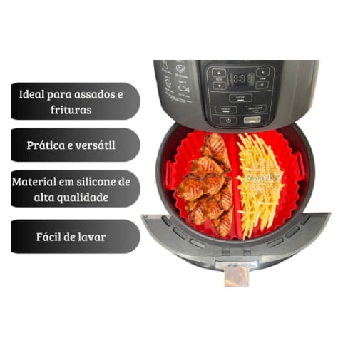 Forma de Silicone com Divisórias com Alças Air Fryer Antiaderente 20 Cm