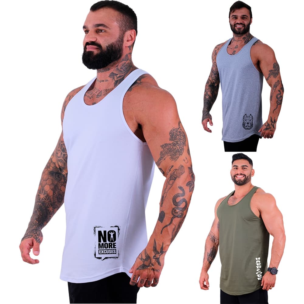 Kit 3 Regatas Longlines MXD Conceito MMA No Pain No Gain No Rule No Limits