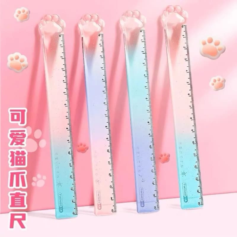 Régua escolar patinha fofa gatinho 15 Cm brilho- Unidade