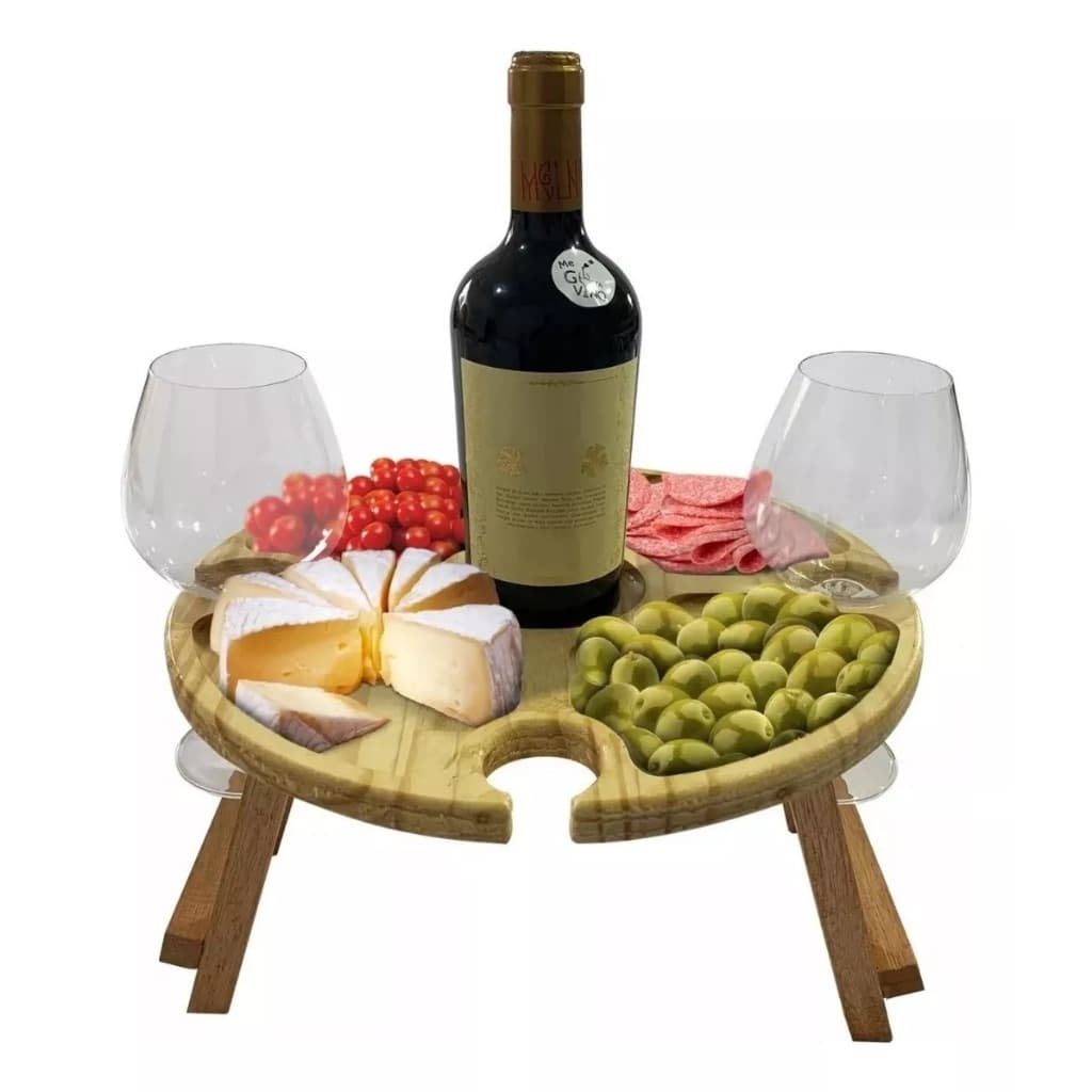 Petisqueira Redonda de luxo com suporte para taças 24cmx24cm Vinho Frios Madeira Bandeja