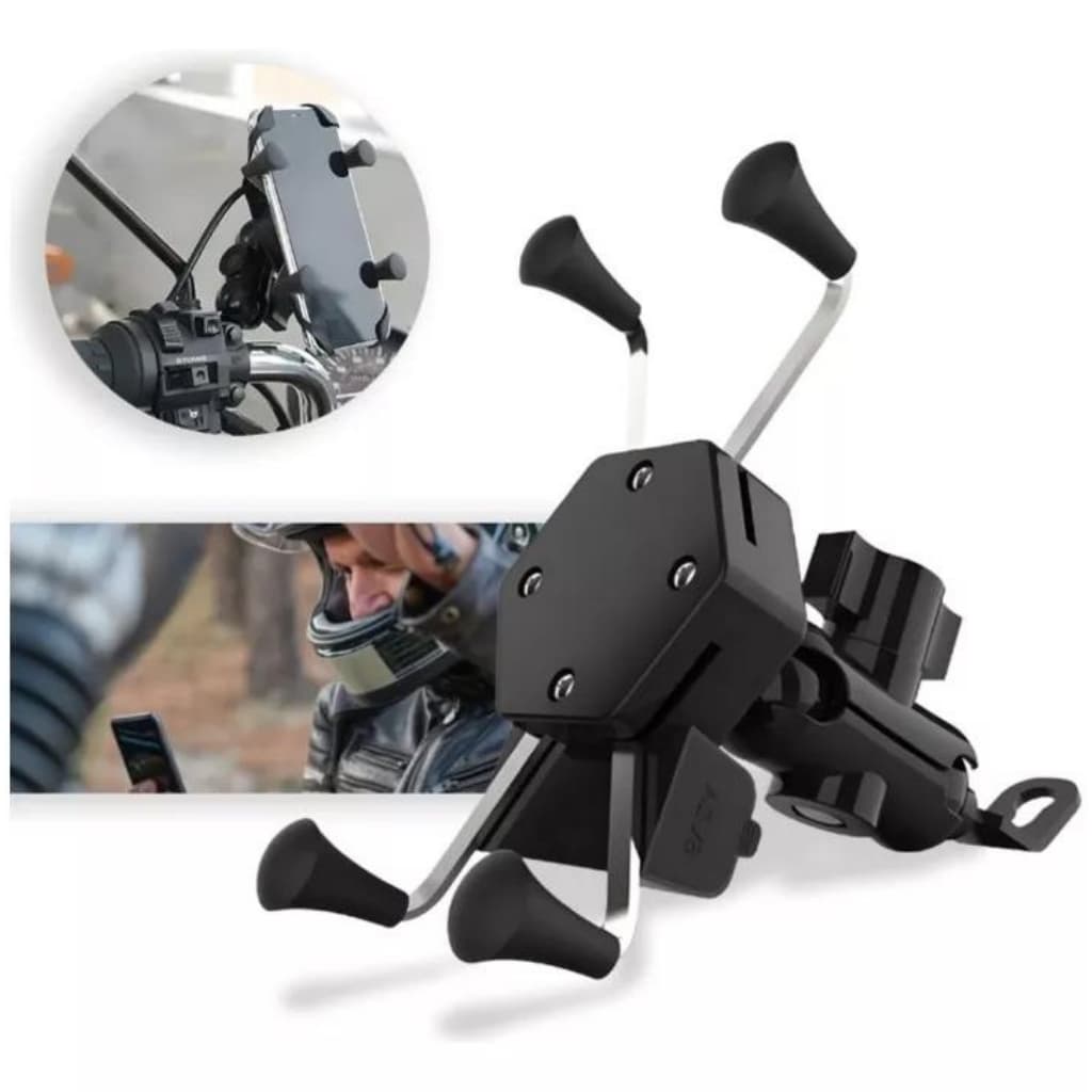 Suporte Celular Moto Aranha Universal Carregador Usb Rotação 360 X2