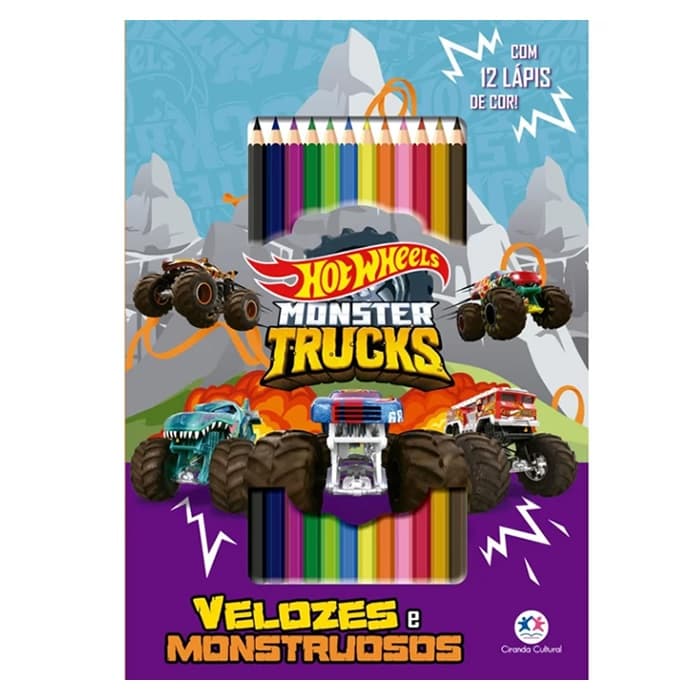Livro de Colorir Hot Wheels Velozes e monstruosos com 12 lápis