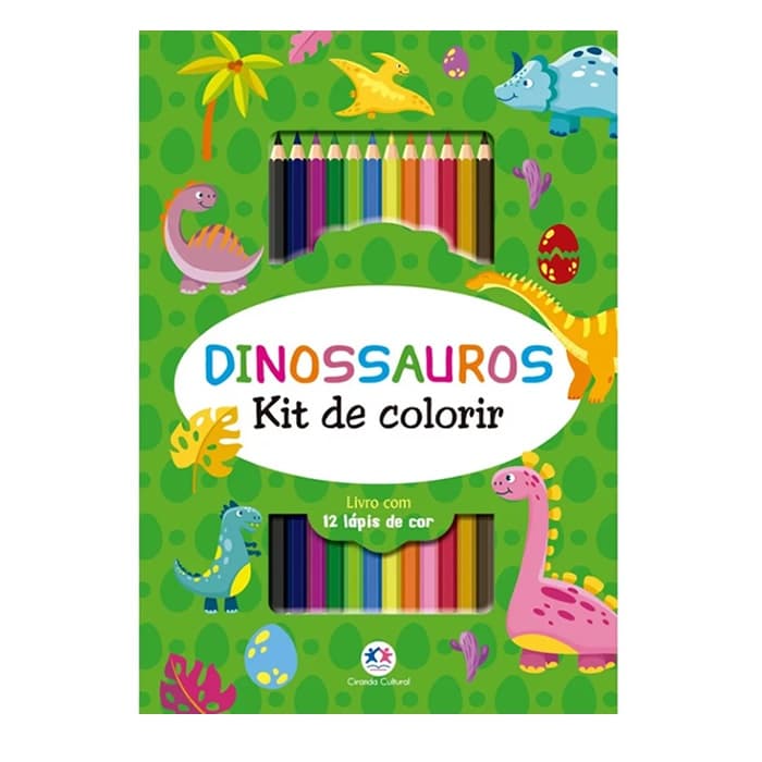 Livro de Colorir Dinossauros com 12 lápis de cor