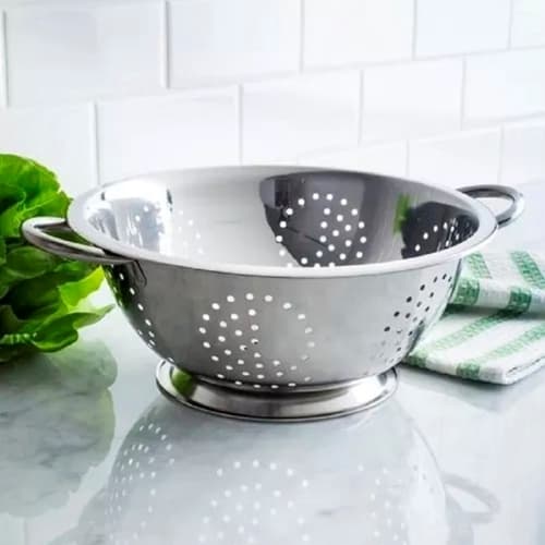 Escorredor De Arroz E Massas Macarrão Em Aço Inox Com Alça 24cm