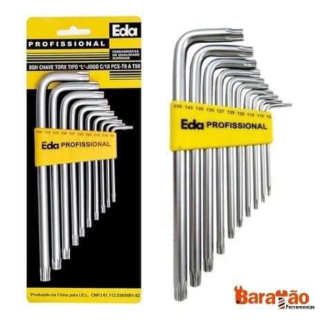 Jogo de chave Torx Tipo L Longas com 10 Peças T9 a T50 8QH Eda