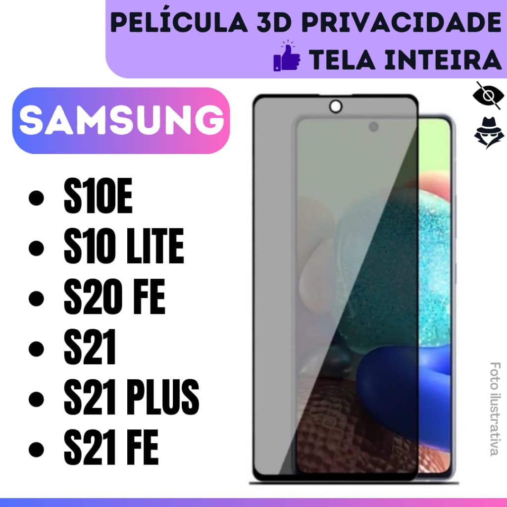 Película de Vidro 3D Privacidade Para Samsung S10E / S10 Lite / S20 FE / S21 / S21 FE / S21 Plus