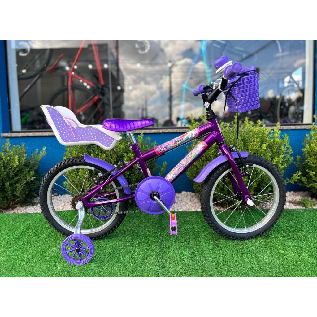 Bicicleta Infantil Aro 16 Gy Bike Roxa Com Cestinha e Bagageiro de Boneca