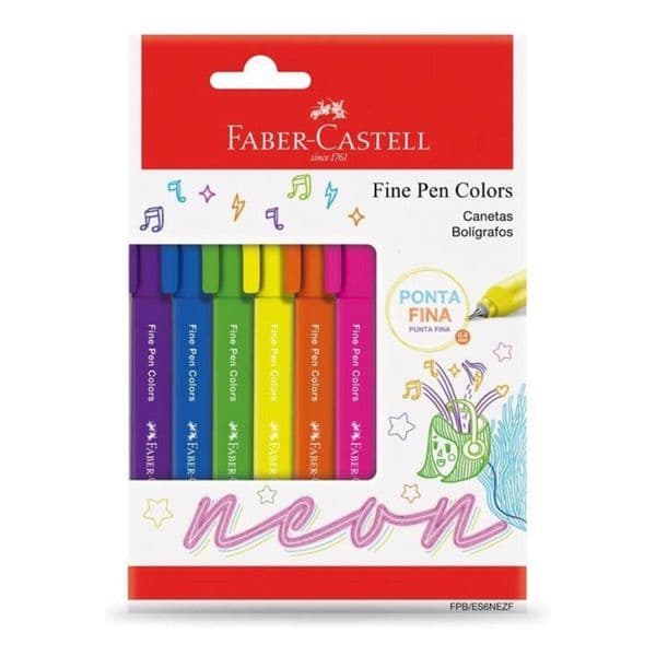 Caneta Fine Pen 0.4 6 cores NEON / TROPICAL  Faber Castell