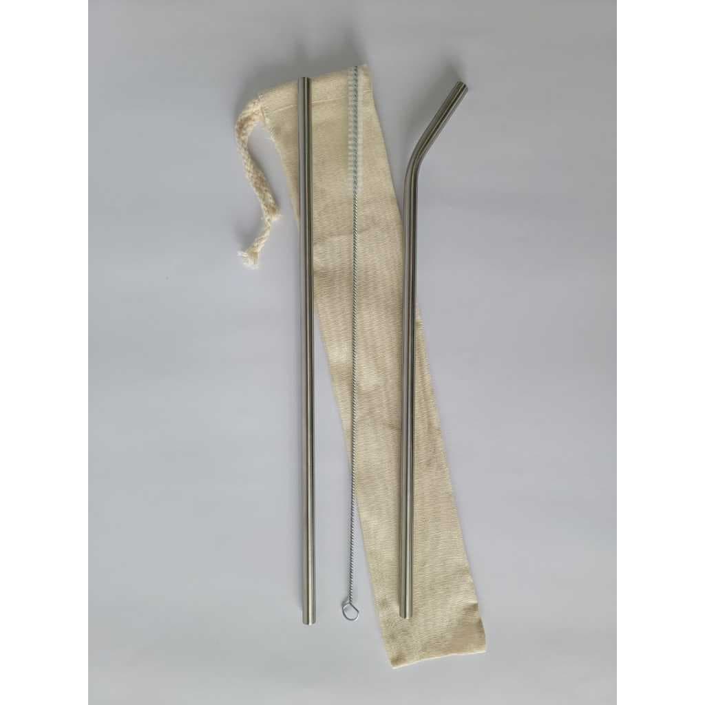 Kit 2 Canudos Aço Inox GROSSO  EXTRA LONGO 8,00X315mm +1 Escova de Limpeza + 1 Bag,  Para Garrafas e Copos  Altura 27cm.