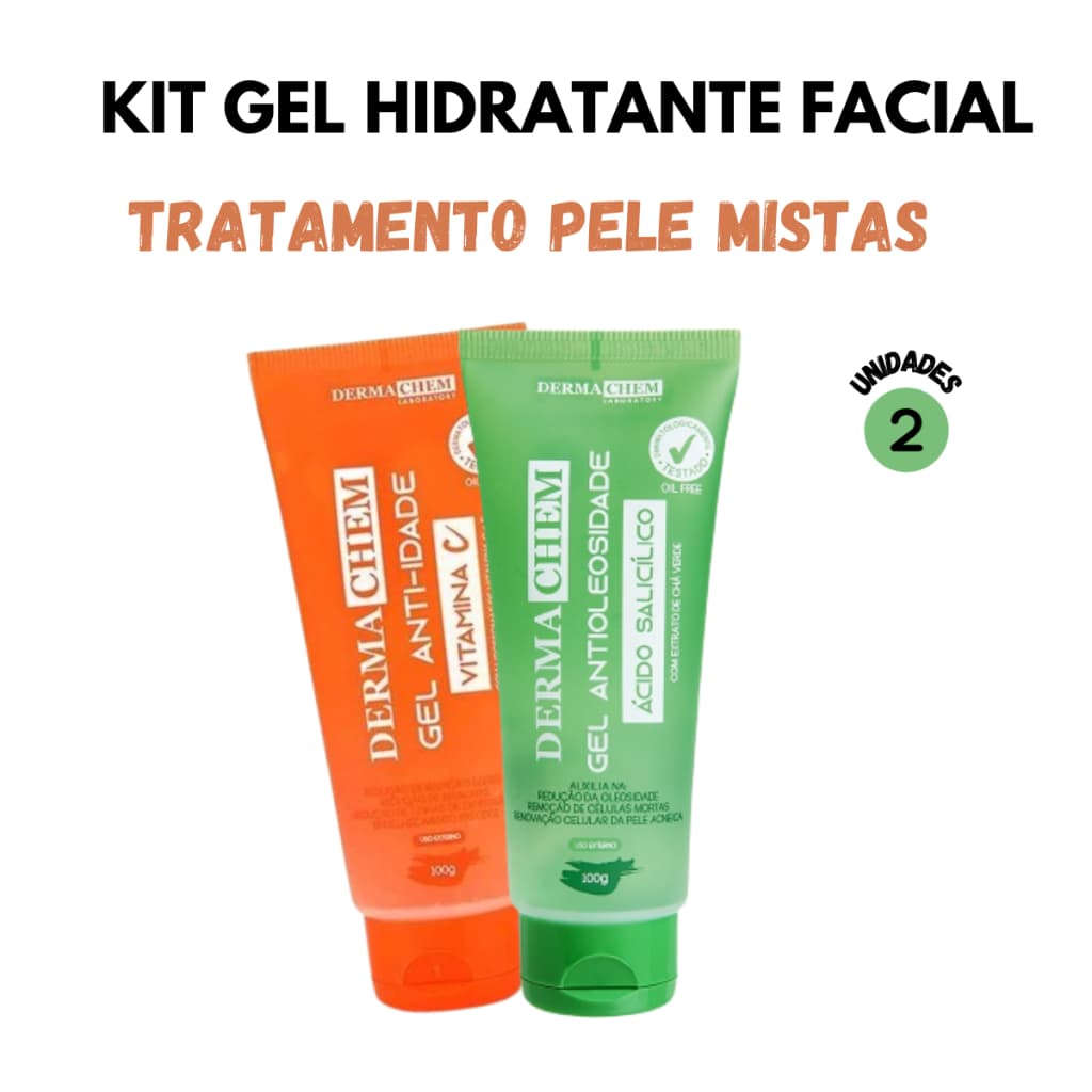 Kit Skincare Pele Mista Gel Hidratante Facial Clareador  Vitamina C e Ácido Salicilico Dermachem