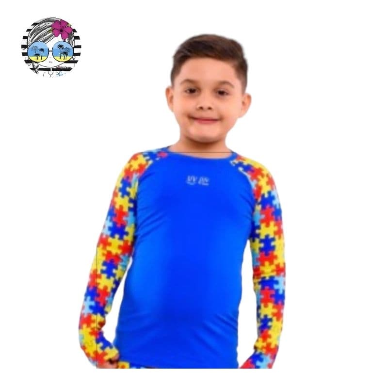 Camisa Autismo Infantil Manga Longa com Proteção Solar UV50+ Praia e Piscina